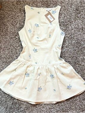 Cream & Baby Blue Floral Dress